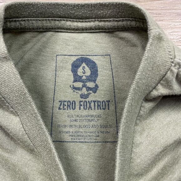Zero Foxtrot Shirt Mens Small Green Spell Out Army Graphic - Picture 4 of 9